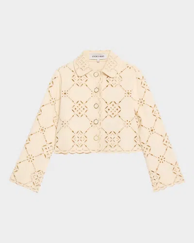 Veronica Beard Adelaide Scalloped Eyelet-embroidered Jacket In Ecru