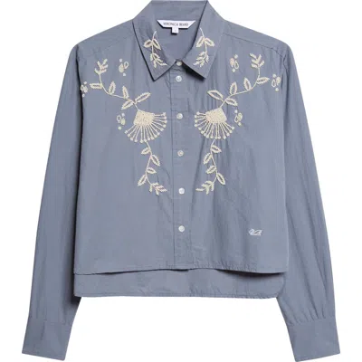 Veronica Beard Aderes Beaded Floral Cotton Button-up Shirt In Blue