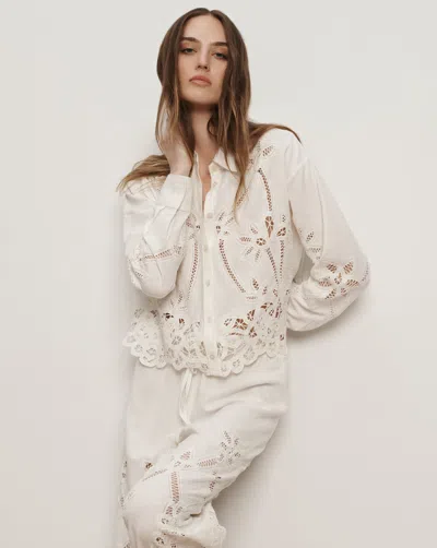 Veronica Beard Aderes Eyelet Button-down Shirt In Gray