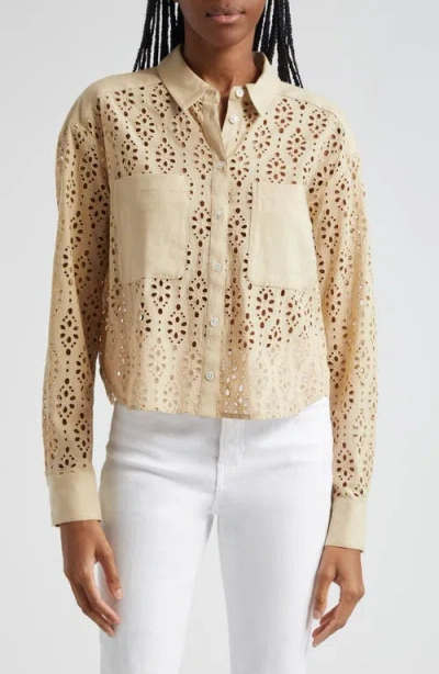 Veronica Beard Aderes Eyelet Embroidered Cotton Button-up Shirt In Stone Khaki