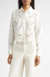 Veronica Beard Aderes Floral Cutout Button-up Shirt In White