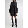 Veronica Beard Adlington Ruffle Detail Long Sleeve Silk Chiffon Dress In Black