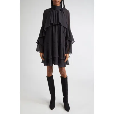 VERONICA BEARD VERONICA BEARD ADLINGTON RUFFLE DETAIL LONG SLEEVE SILK CHIFFON DRESS