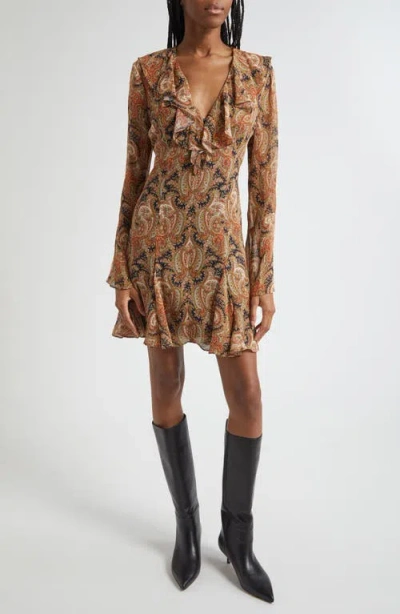 Veronica Beard Adrienne Long Sleeve Silk Dress In Gold