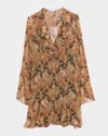 Veronica Beard Adrienne Silk Bell-sleeve Mini Dress In Animal Print