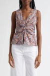 Veronica Beard Aiden Paisley Print Center Ruched Top In Navy Multi