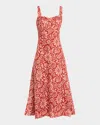 Veronica Beard Aila Printed A-line Midi Dress In Dark Persimmon Multi