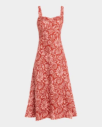 Veronica Beard Aila Printed A-line Midi Dress In Dark Persimmon Multi