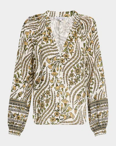 Veronica Beard Ailani Floral-print Linen Top In Dove Multi