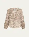 Veronica Beard Ailani Printed Long-sleeve Top In Dove Multi
