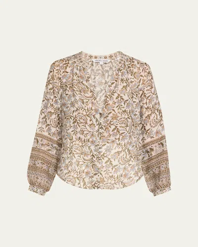Veronica Beard Ailani Printed Long-sleeve Top In Dove Multi