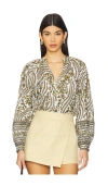 Veronica Beard Ailani Floral-print Linen Top In Green,white