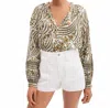 Veronica Beard Ailani V-neck Blouse In White Multi In Brown