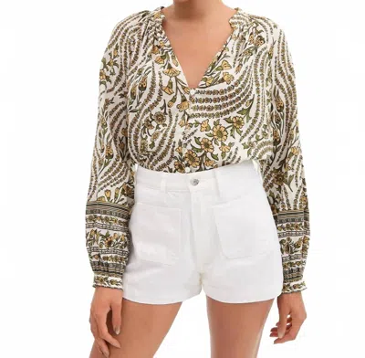 Veronica Beard Ailani V-neck Blouse In White Multi In Brown
