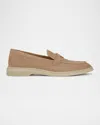 Veronica Beard Ailey Suede Medallion Slip-on Loafers In Sandtrail