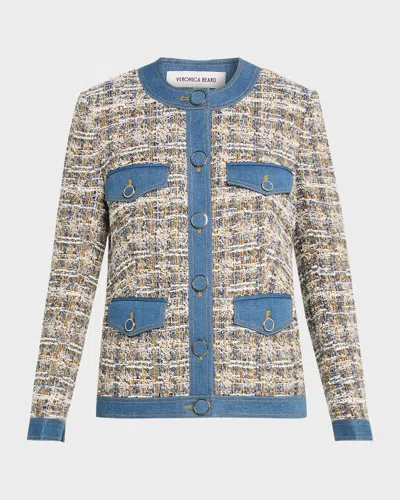 Veronica Beard Ainslie Denim-trimmed Cotton-blend Tweed Jacket In Blue