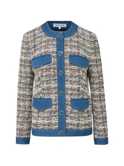Veronica Beard Ainslie Denim-trimmed Cotton-blend Tweed Jacket In Blue