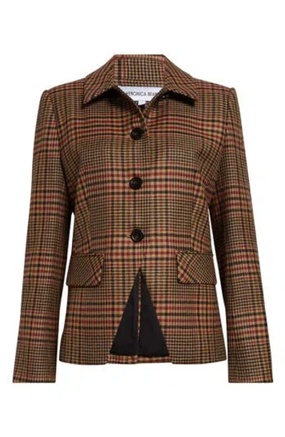Veronica Beard Aire Houndstooth Check Wool Dickey Jacket In Camel/black