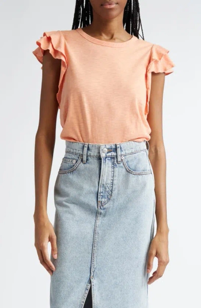 Veronica Beard Akeela Double Ruffle Sleeve Cotton Top In Coral