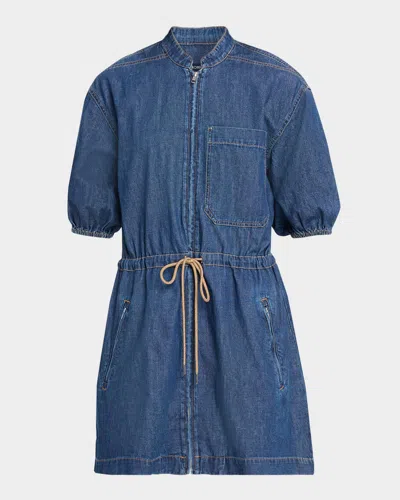 Veronica Beard Akerman Short-sleeve Denim Mini Dress In Blue