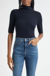 Veronica Beard Alastair Rib Short Sleeve Merino Wool Sweater In Blue