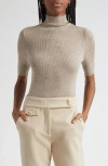 Veronica Beard Alastair Rib Short Sleeve Merino Wool Sweater In Neutral