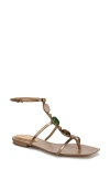 Veronica Beard Alba Stone Leather T-strap Flat Sandals In Dark Gold