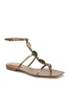Veronica Beard Alba Stone Leather T-strap Flat Sandals In Gold
