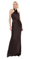 Veronica Beard Alberta Halter Silk Blend Gown In Dark Chocolate