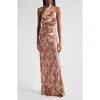 Veronica Beard Alberta Floral Halter Neck Silk Blend Maxi Dress In Burgundy