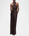 Veronica Beard Alberta Silk-blend Satin Maxi Dress In Dark Chocolate