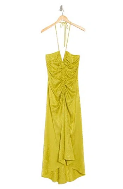 Veronica Beard Aldana Ruched Stretch Silk Blend Dress In Chartreuse