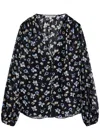 Veronica Beard Alec Floral Blouse In Black Multi In Navy