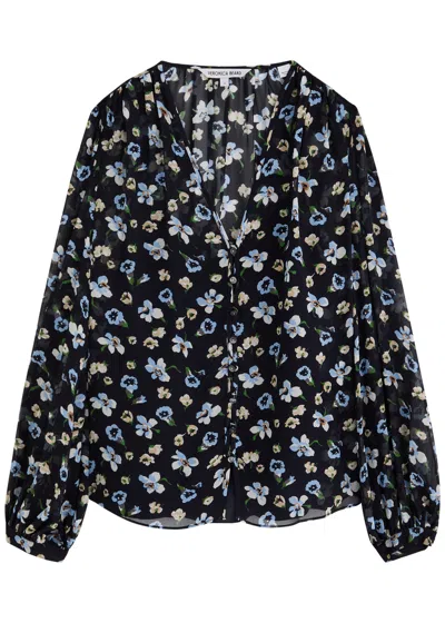 Veronica Beard Alec Floral-print Silk-chiffon Blouse In Navy