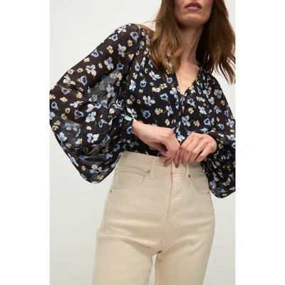 Veronica Beard Alec Floral Silk Chiffon Button-up Shirt In Navy Multi