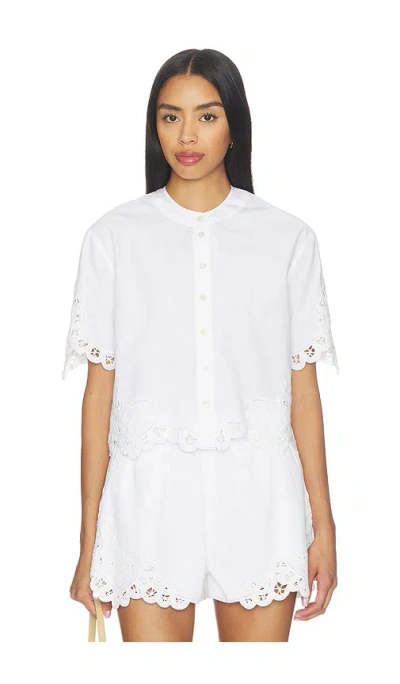 Veronica Beard Aleck Eyelet Embroidery Button-up Top In White