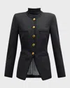 Veronica Beard Alessia Collarless Braid Trim Jacket In Black