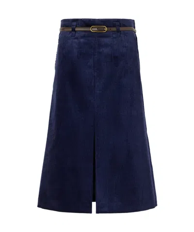 Veronica Beard Alexie Belted Cotton-blend Corduroy Midi Skirt In Blue