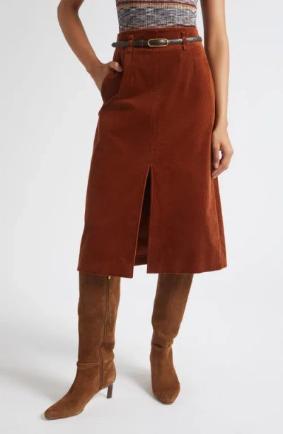Veronica Beard Alexie Corduroy Midi Skirt In Rust