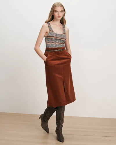 Veronica Beard Alexie Corduroy Midi Skirt In Rust