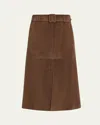 Veronica Beard Alexie Suede Midi Skirt In Brown