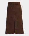 Veronica Beard Alexie Suede Midi Skirt In Brown
