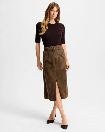 Veronica Beard Alexie Suede Midi Skirt In Brown