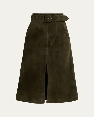 Veronica Beard Alexie Suede Midi Skirt In Green