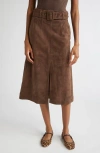 Veronica Beard Alexie Suede Midi Skirt In Brown