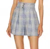 Veronica Beard Alicia High Rise Plaid Linen Shorts In Blue