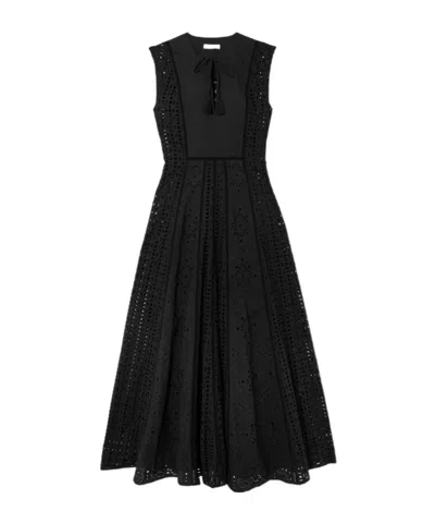 Veronica Beard Alina Poplin-paneled Broderie Anglaise Cotton Maxi Dress In Black