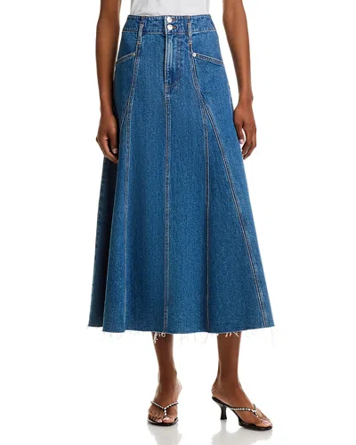 Veronica Beard Alix Panelled Frayed Denim Midi Skirt In Blue