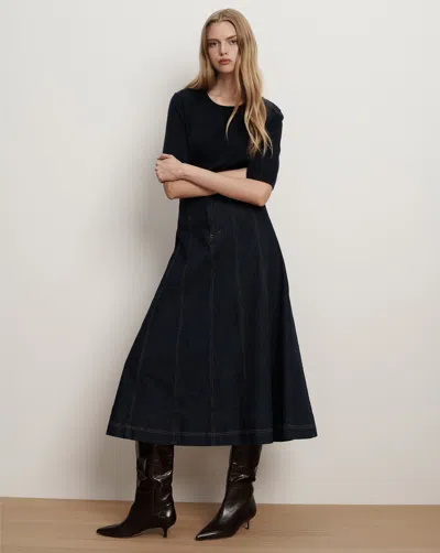 Veronica Beard Alix Denim Midi Skirt In Black