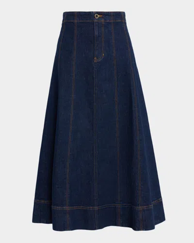 Veronica Beard Alix Denim Midi Skirt In Multi